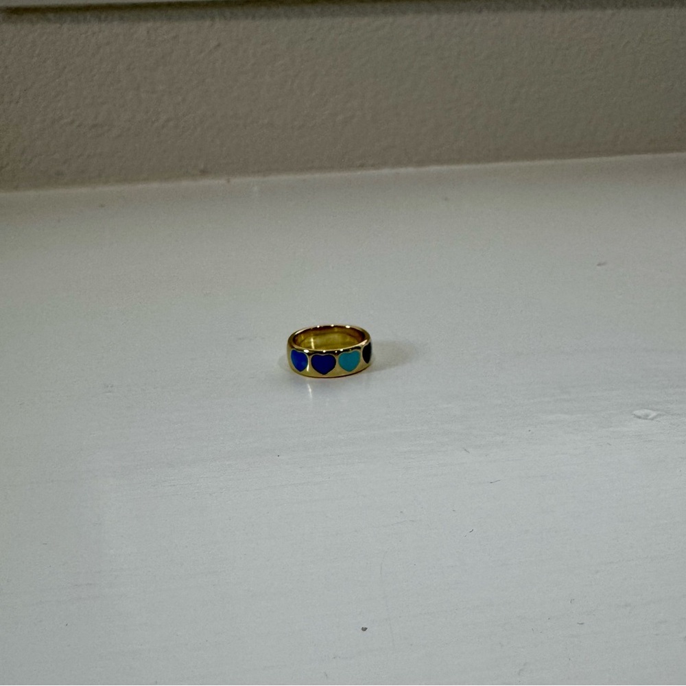 Gold and Blue Heart Ring - Size 5